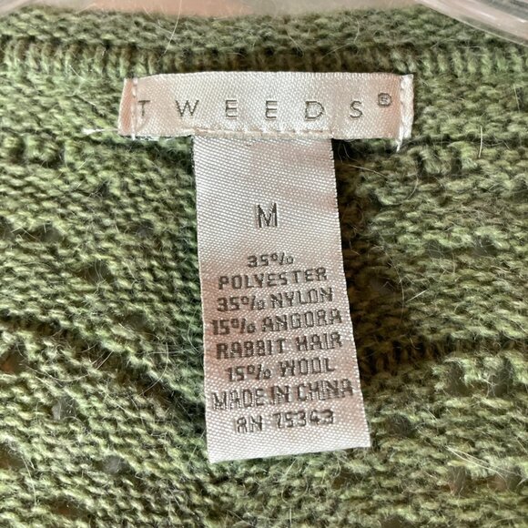 Vintage Tweeds Green Angora Wool Blend Loose Knit Cardigan Sweater Women's M - Picture 3 of 7